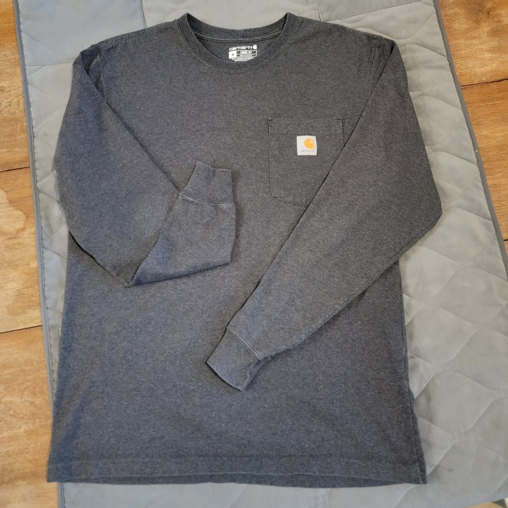 Carhartt Shirt Mens Medium Gray Loose Fit Long Sleeve Pocket Workwear Tee Basic